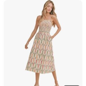 Multicolor Smocked Midi Dress